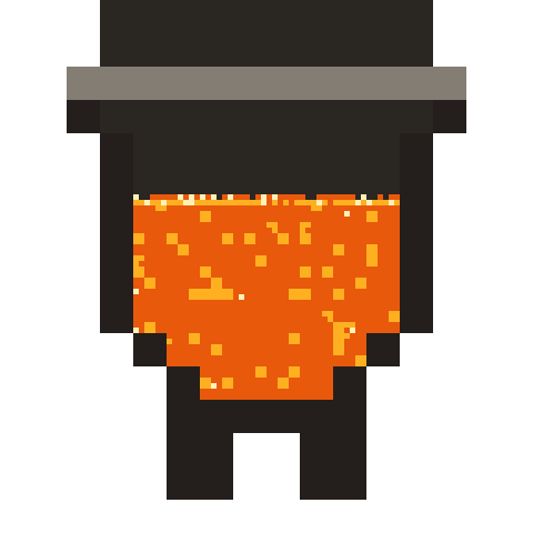 The crucible mark: a vessel of molten metal.